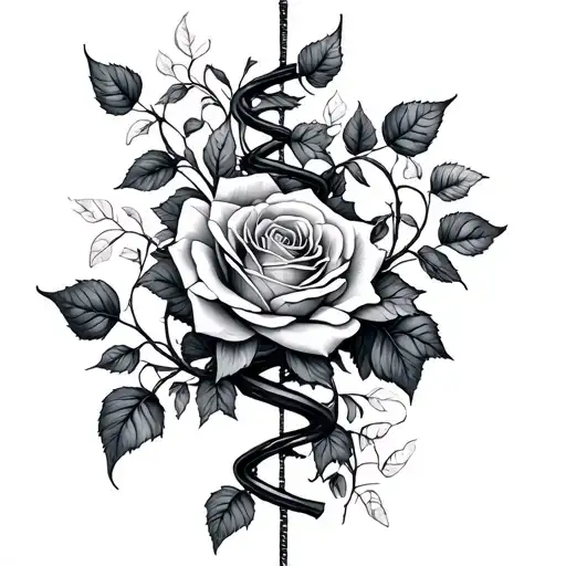 ivy and rose in a dna strand intertwined tattoo design idea