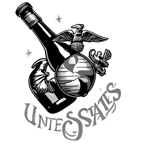 united states marine corps liquor bottle tattoo design idea
