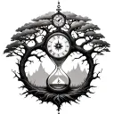 tree of life with an hourglass, clock, and compass tattoo design idea