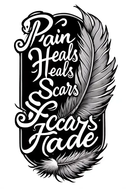 "Pain heals Scars Fade" Phoenix Feather tattoo design idea