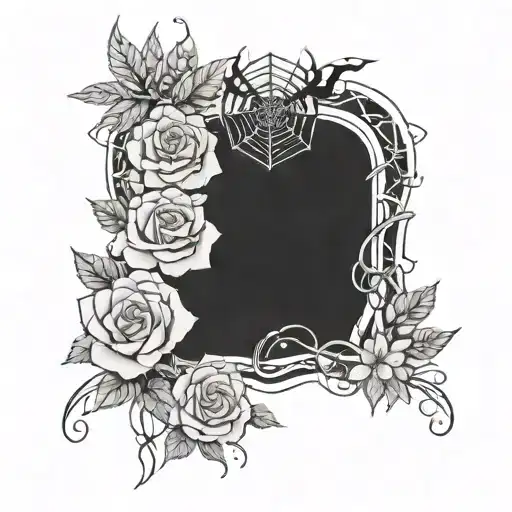 roses and spider webs surrounding and flowers tattoo design idea