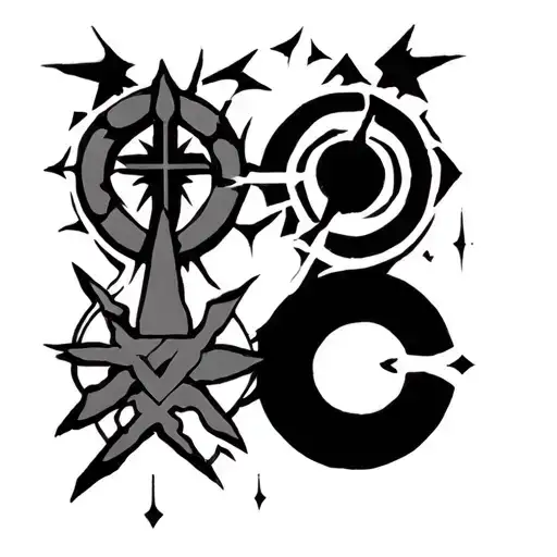 small mix of anime inspired tattoo featuring iconic symbols  tattoo design idea