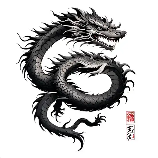 Chinese dragon wrapped around forearm 1/2 sleeve tribal tattoo design idea