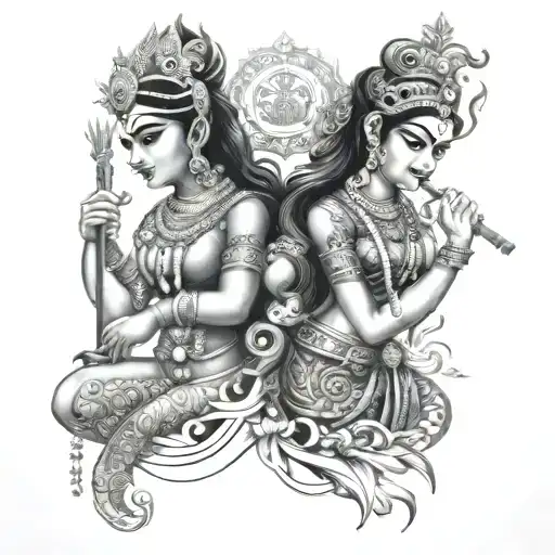 half kali maa and half durga maa tattoo design idea
