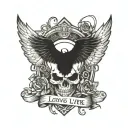 tombstone that says Long Live Mari Mari livin at the bottom wit wings tattoo design idea