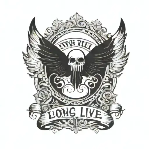 tombstone that says Long Live Mari Mari livin at the bottom wit wings tattoo design idea