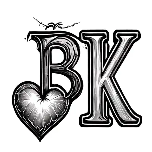 b and k with a heart tattoo design idea