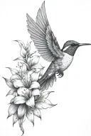 humming-bird tropical flowers and leaves tattoo design idea