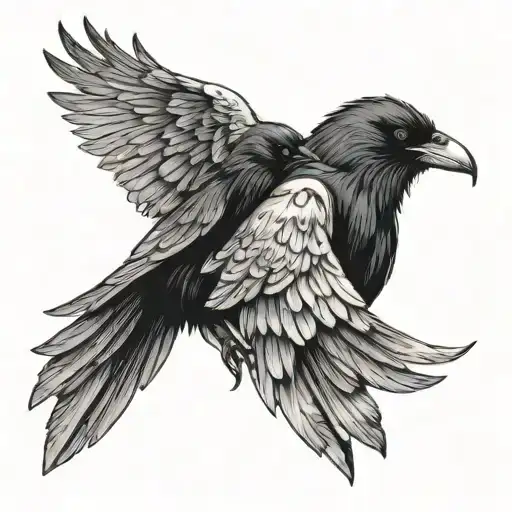 2 ravens facing one another holding a scroll tattoo design idea