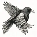 2 ravens facing one another holding a scroll tattoo design idea