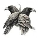 2 ravens facing one another holding a scroll tattoo design idea