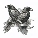 2 ravens facing one another holding a scroll tattoo design idea