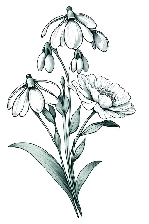 snowdrop and carnation flower bouquet tattoo design idea