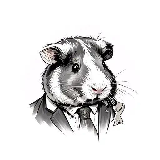 gangster guinea pig in a suit with a knife cutting tattoo design idea