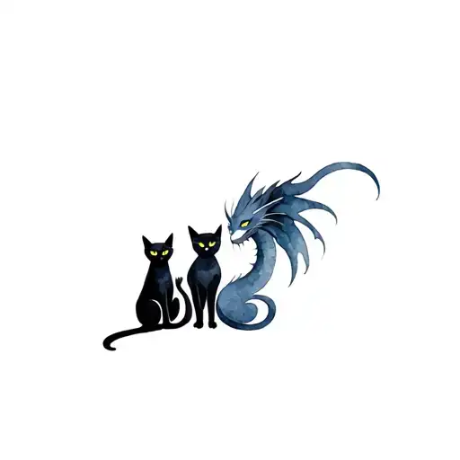 three black cats with yellow eyes turning into a dragon tattoo design idea