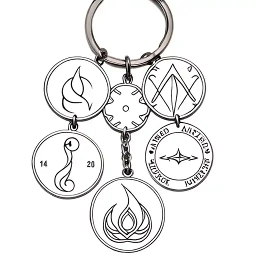 Keychain with 4 coins with the four elements from avatar the last airbender tattoo design idea