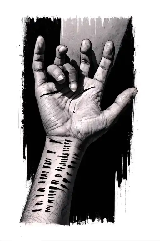 Nine Inch Nails albums written across the forearm to look like hesitation marks tattoo design idea