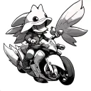 yugioh milennium puzzle and psyduck riding tattoo design idea