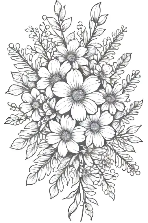 march and april birth flower bouquet tied tattoo design idea