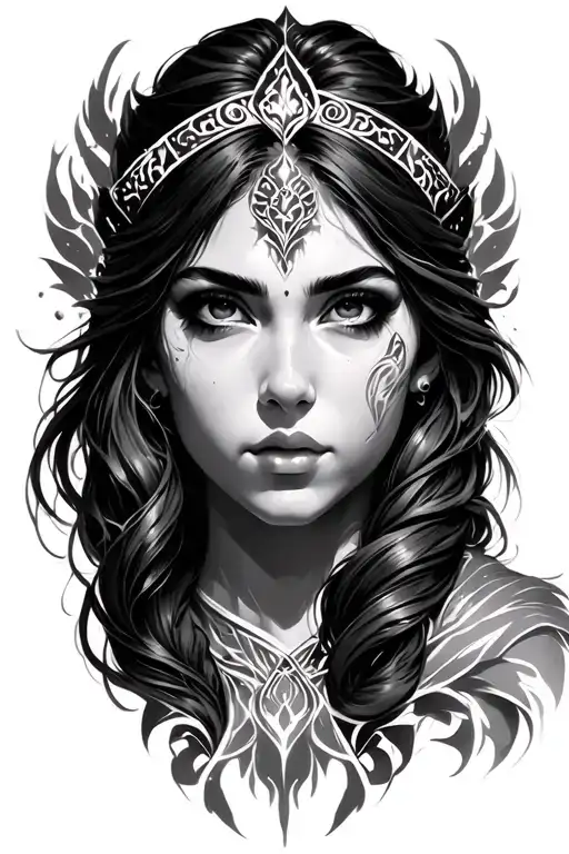 Mirana from dota 2, realism tattoo only face tattoo design idea