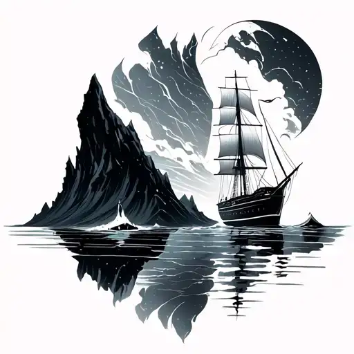 dramatic iceberg with sailboat tattoo design idea