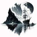 dramatic iceberg with sailboat tattoo design idea