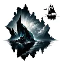 dramatic iceberg with sailboat tattoo design idea