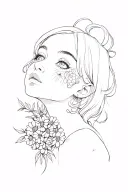 monster girl with flowers growing from her throat  tattoo design idea