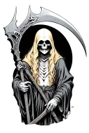 blonde haired grim reaper holding a scythe tattoo design idea