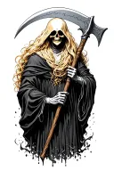 blonde haired grim reaper holding a scythe tattoo design idea