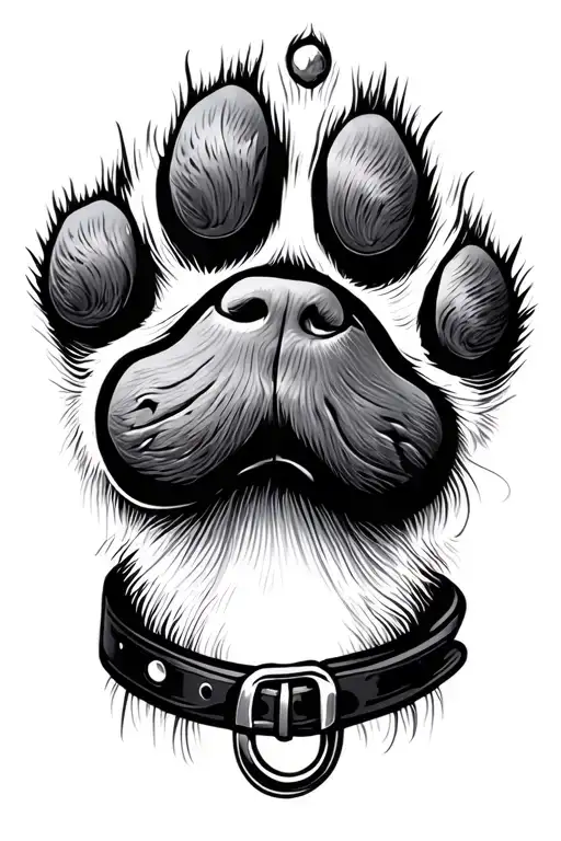 dog paw and nose print with collar  tattoo design idea