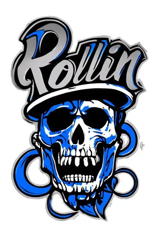 Blue tattoo with the graffity name Rollin Crips tattoo design idea