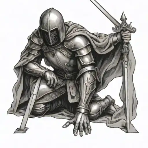 Medival Soldier of God, kneeling tattoo design idea