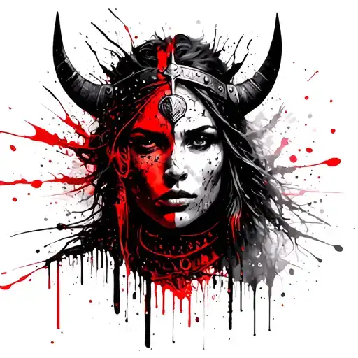viking woman face tattoo design idea