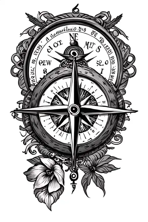 New Orleans theme full thigh tattoo around compass tattoo design idea