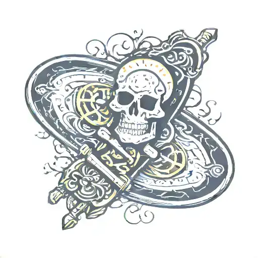 dollar sign, skateboard, and ''Memento mori'' tattoo design idea