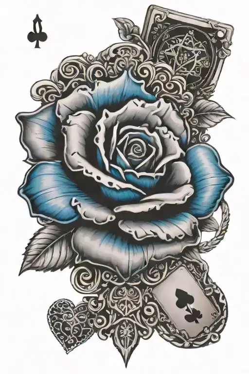 blue rose, clock, back the blue heart, in memory of, poker cards, dog tags tattoo design idea