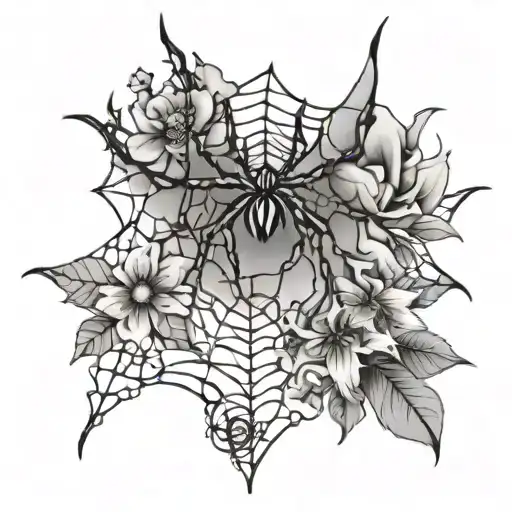 spider web and flowers growing without a spider tattoo design idea