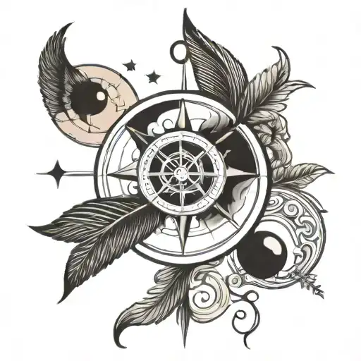 compass yin and yang symbol tattoo design idea