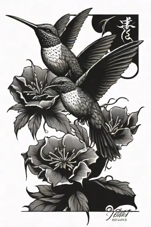 A tribal design incorporating elements of hummingbirds, Chicago, and samurais, representing all your favorite things in one tattoo tattoo design idea