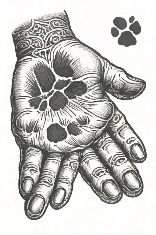 dog paw conected to human finger tattoo design idea