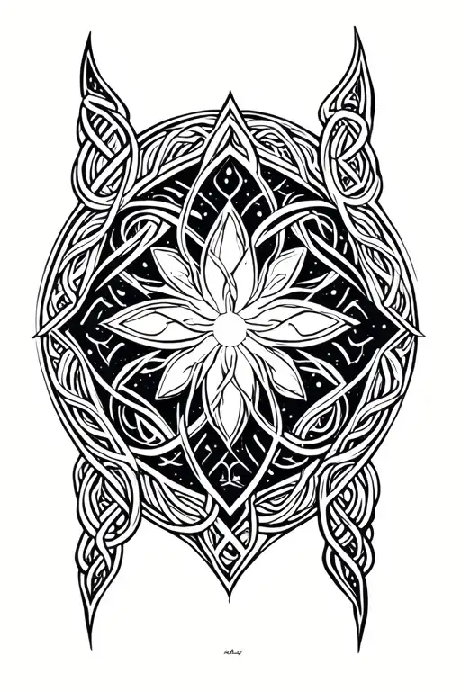 celtic, cosmic, ethereal , asymmetric tattoo design idea
