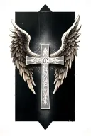 Angel wings with a cross in the middle with a 13 in the middle of the cross tattoo design idea