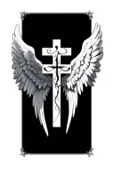 Angel wings with a cross in the middle with a 13 in the middle of the cross tattoo design idea