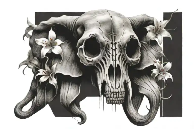 elephant skull spider lillies tattoo design idea
