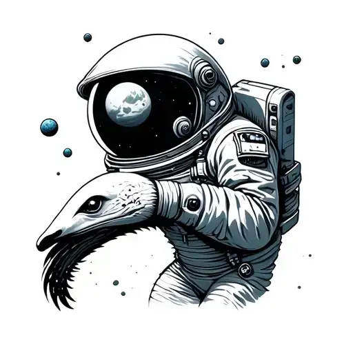 astronaut anteater eating a planet tattoo design idea