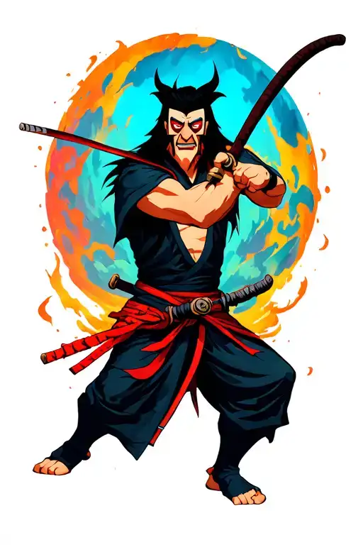 samurai jack fighting me tattoo design idea