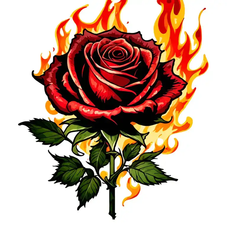 rose with fire rising tattoo design idea