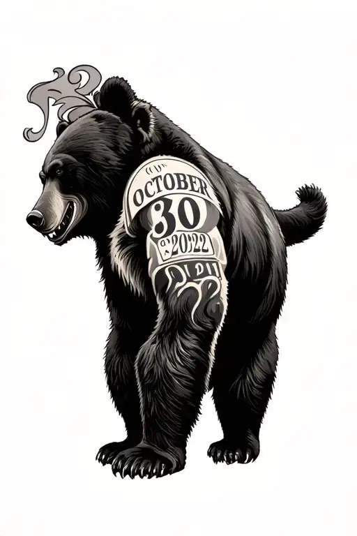 Wagner on the bicep, Roman numeral October 30 2022, grizzly bear,  tattoo design idea