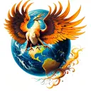 phoenix and earth globe tattoo design idea